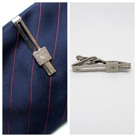 Vintage Square Crystal Stone Rectangle Tie Clip | Father's Day Gift | Groomsmen - Picture 3 of 8